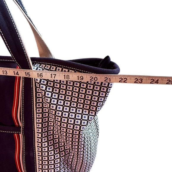 Lands’ End Large Canvas Tote Bag – Navy & Red Stripes with “M” Monogram - Picture 4 of 8